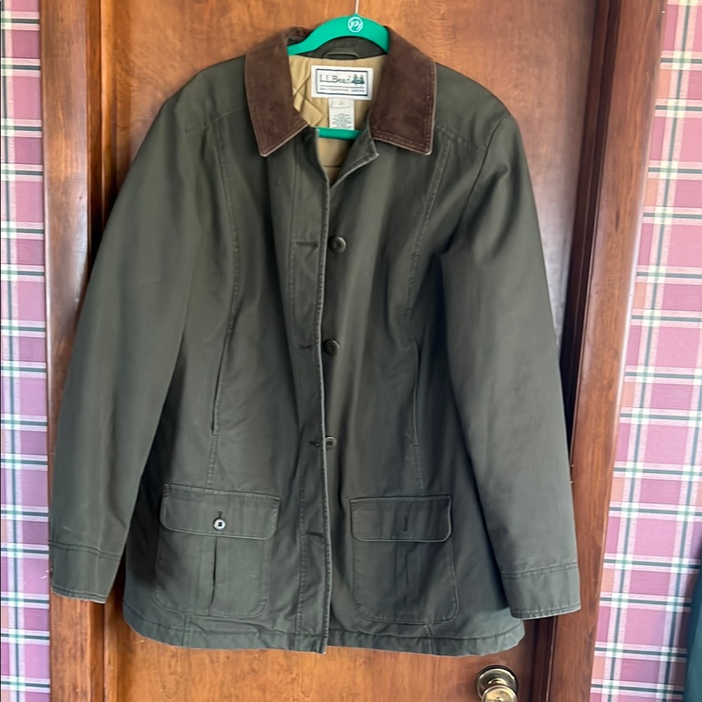 L.L. Bean Olive Green Jacket with Brown Collar